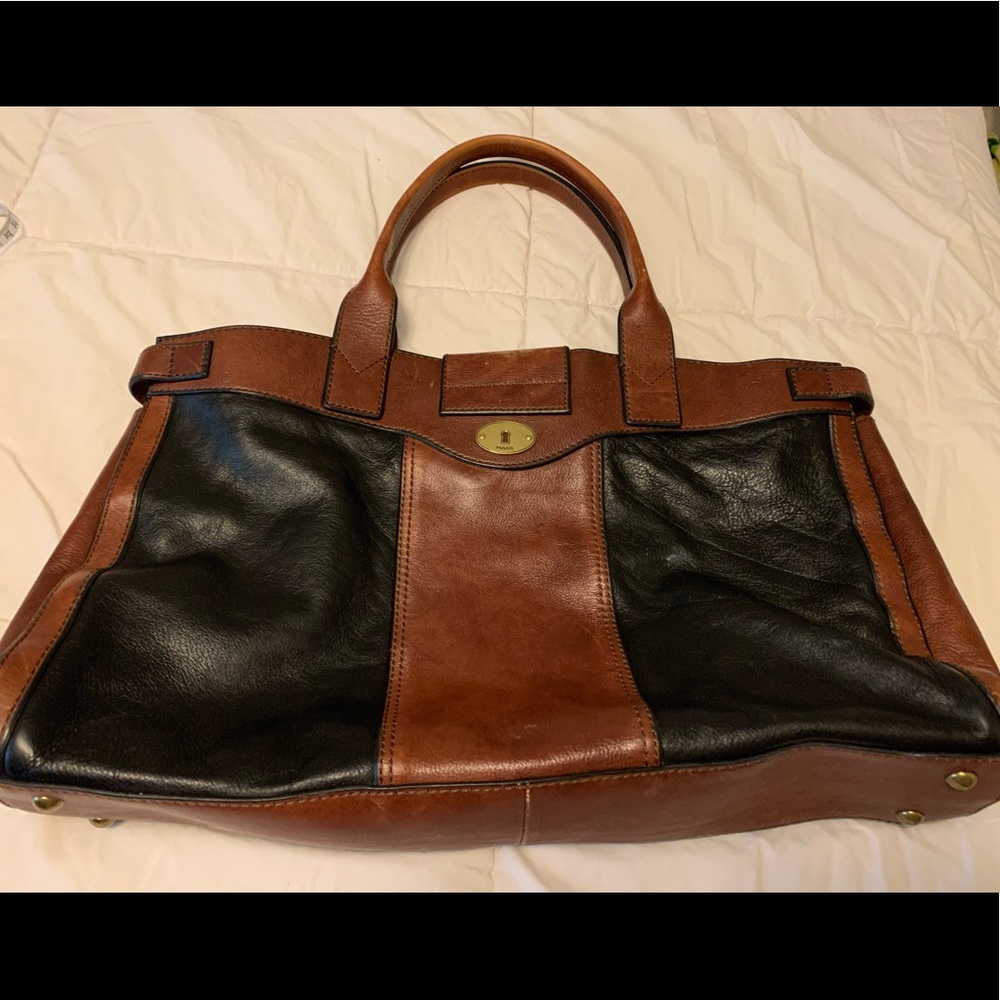 Fossil leather weekender.  Black/brown